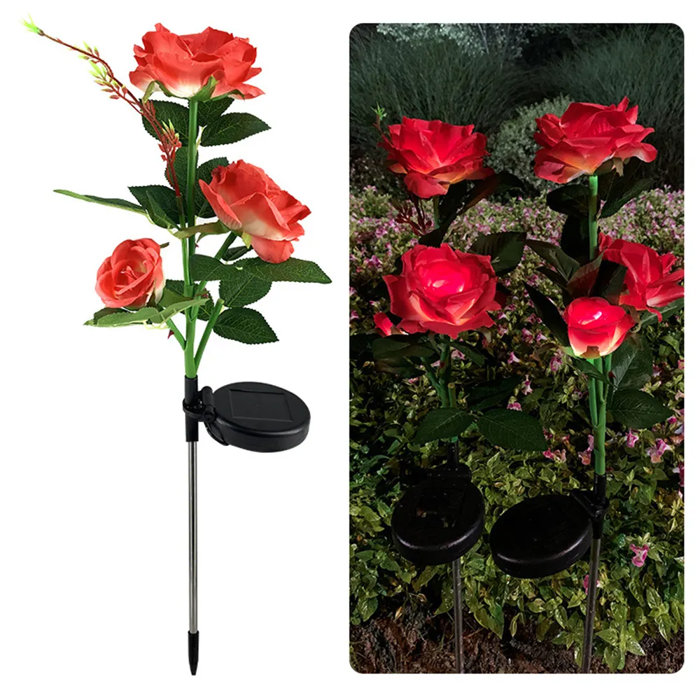 Outdoor Landscape Solar Rose 3-head Courtyard Garden