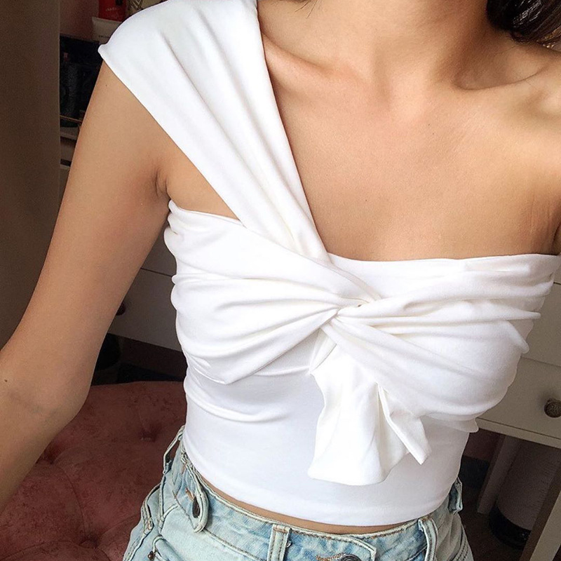 Women's Vest Single Shoulder Stitching Solid Color Wrap Chest