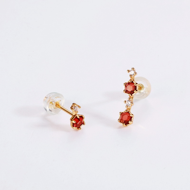 Natural Hexagon Mozambique Garnet Stud Earrings