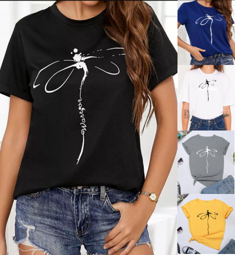 Fashion Simple Women's Dragonfly Print T-Shirt