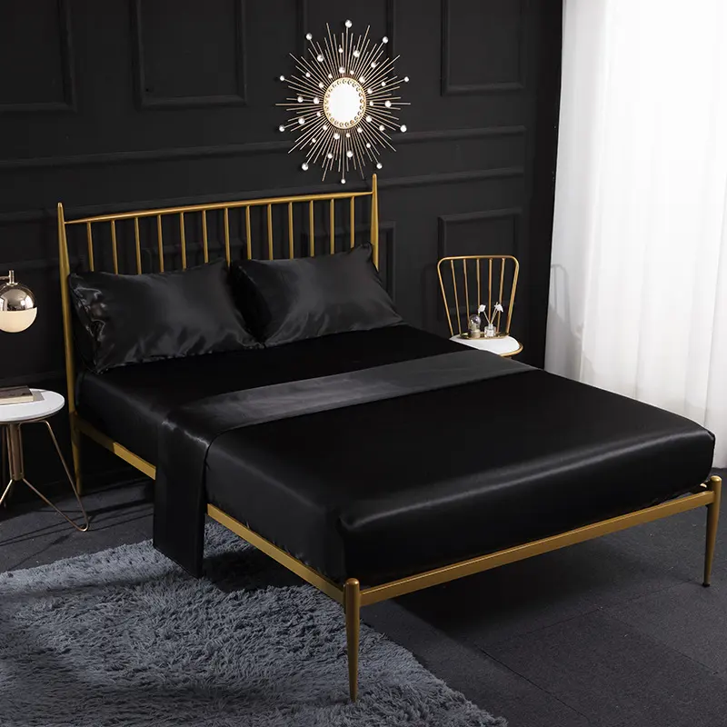 Ice Silk Bed Sheet Satin Pillowcase Four Piece Bed