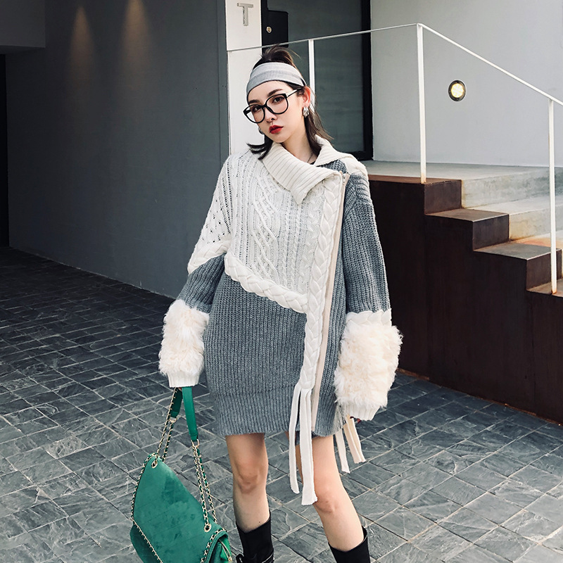 Contrasting Sexy Off-the-shoulder Sweater