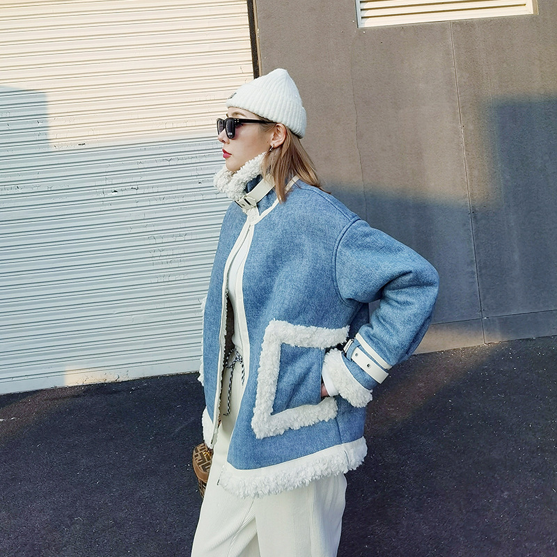 Women's Thick and Loose Denim-like Lamb Velvet Jacket