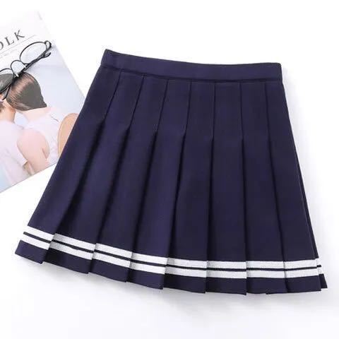 Short Skirt Women's Summer High Waist Pleated Skirt Slimming Skirt Navy - Shop at LoveMi