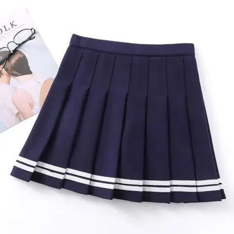 Short Skirt Women's Summer High Waist Pleated Skirt Slimming Skirt Blue - Shop at LoveMi