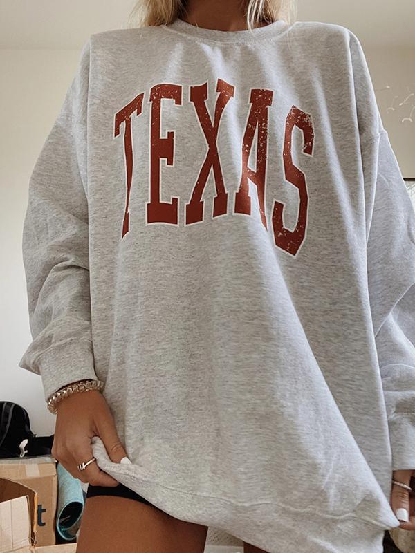 Title 2, Loose Large Size Letter Round Neck Pullover Lon...