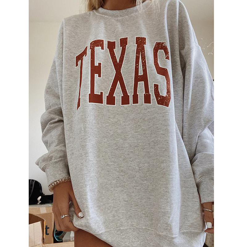 Title 5, Loose Large Size Letter Round Neck Pullover Lon...