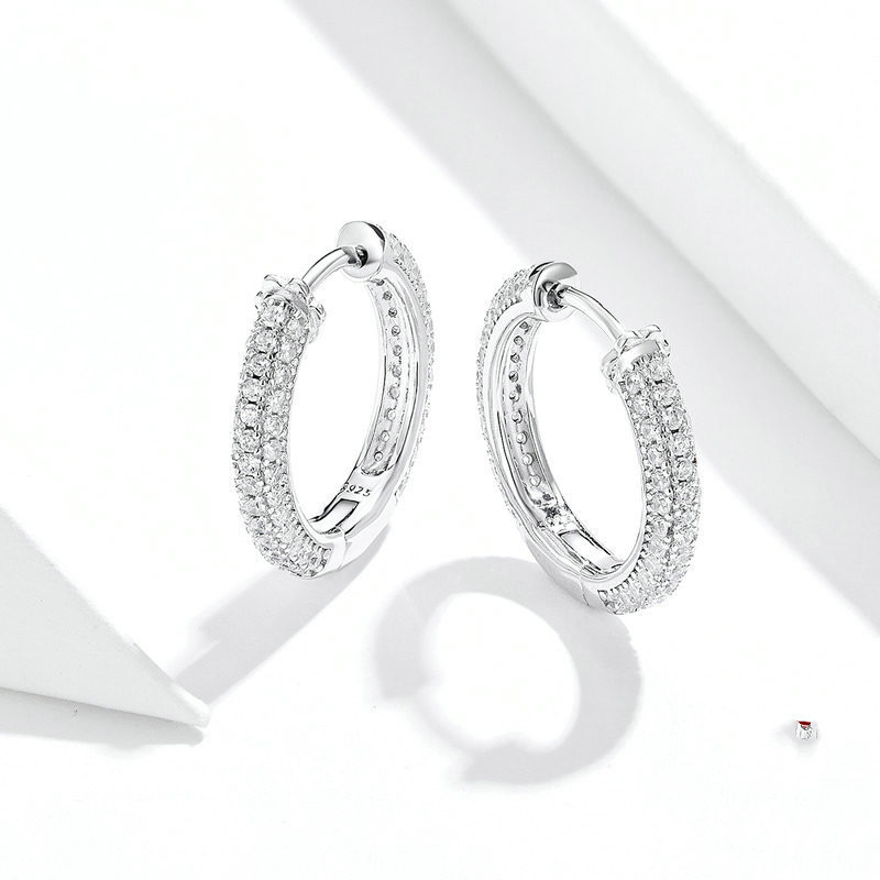 Sterling Silver Cubic Zircon Stud Earrings Small Circle Earrings S925 Silver