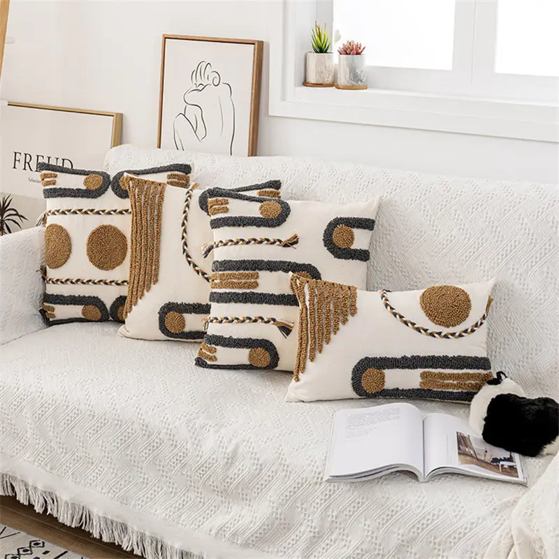 Indian Hand-tufted Cushion Cover, Ethnic Style Braid