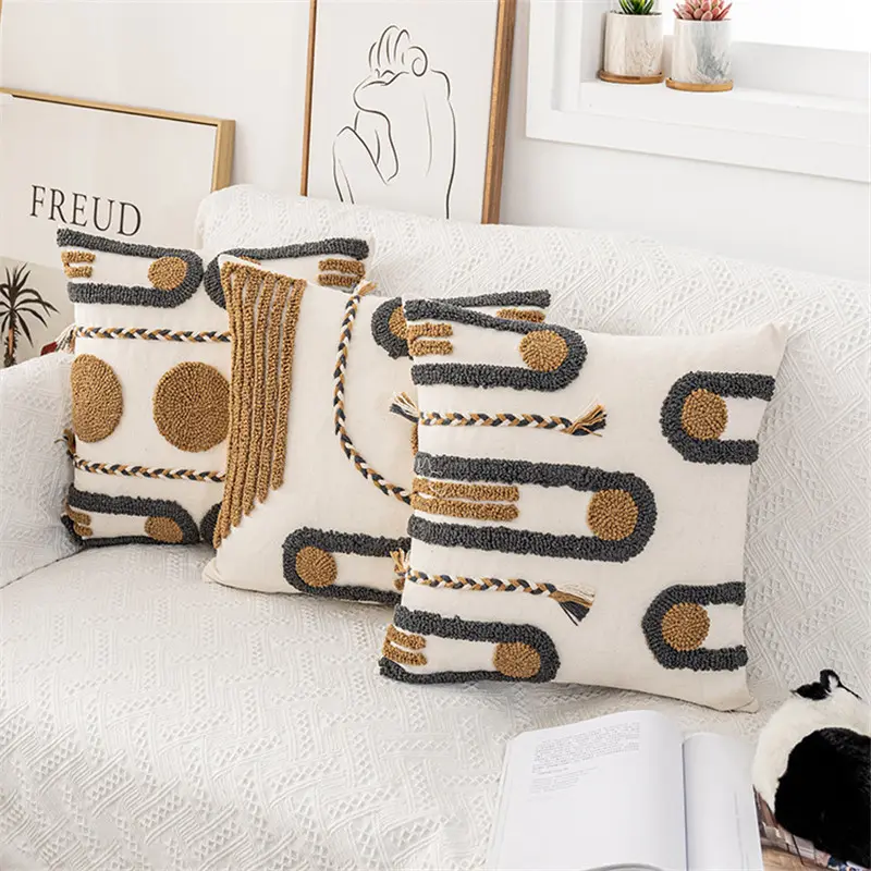Indian Hand-tufted Cushion Cover, Ethnic Style Braid