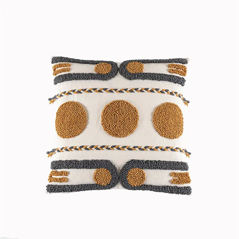 Indian Hand-tufted Cushion Cover, Ethnic Style Braid