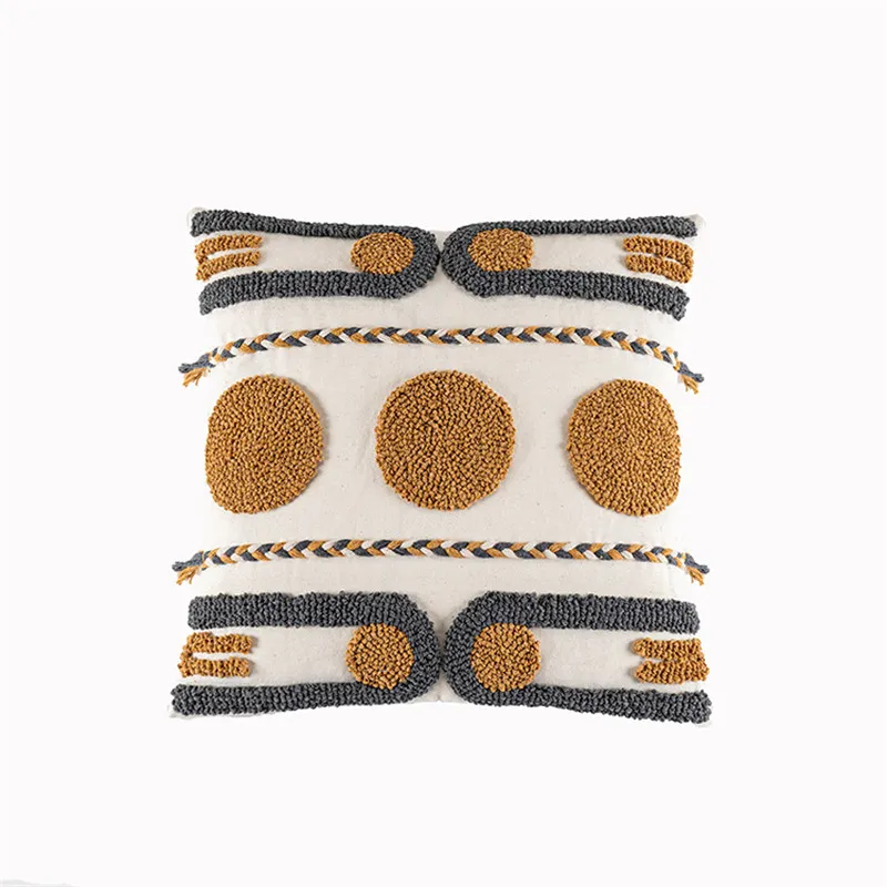 Indian Hand-tufted Cushion Cover, Ethnic Style Braid Loop Velvet Throw Pillow – image 3