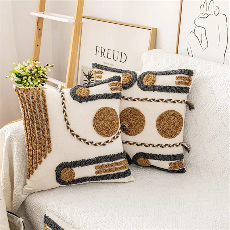 Indian Hand-tufted Cushion Cover, Ethnic Style Braid