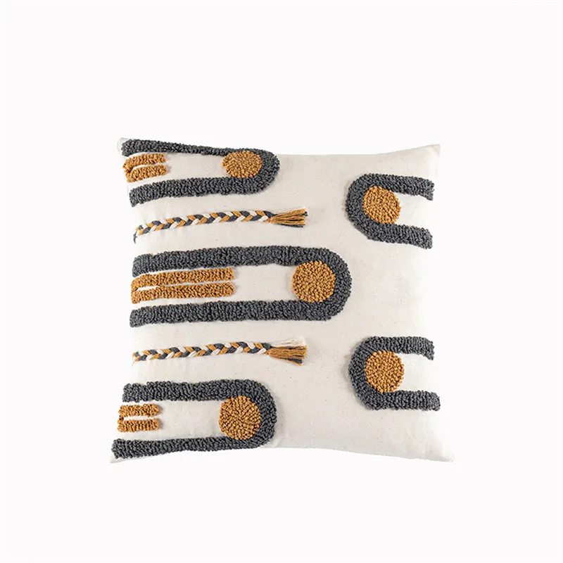 Indian Hand-tufted Cushion Cover, Ethnic Style Braid Loop Velvet Throw Pillow – image 7