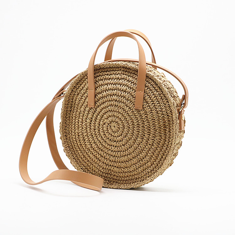 New Round Portable Straw Woven Bag, Shoulder Bag, Hand-Woven Wholesale