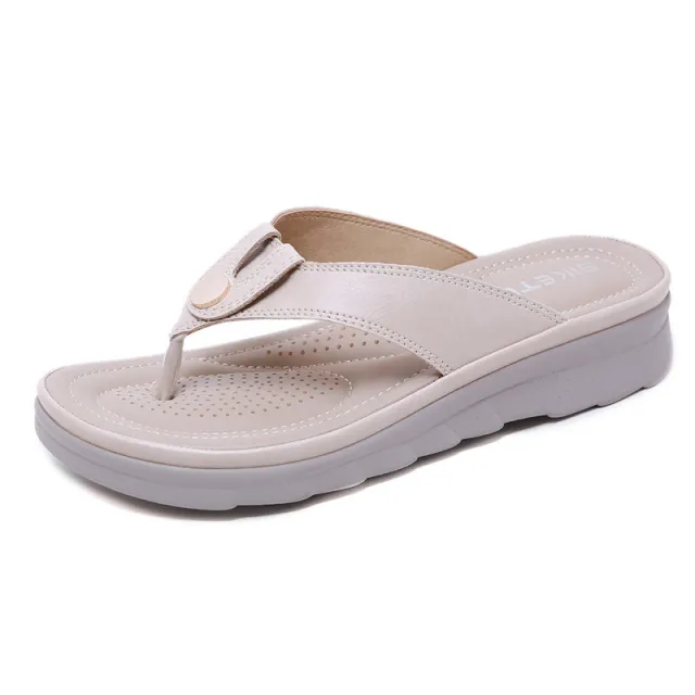 Women's Sandals With Metal Buckle Lightweight Large Size Wedge Heel Apricot - Shop at LoveMi