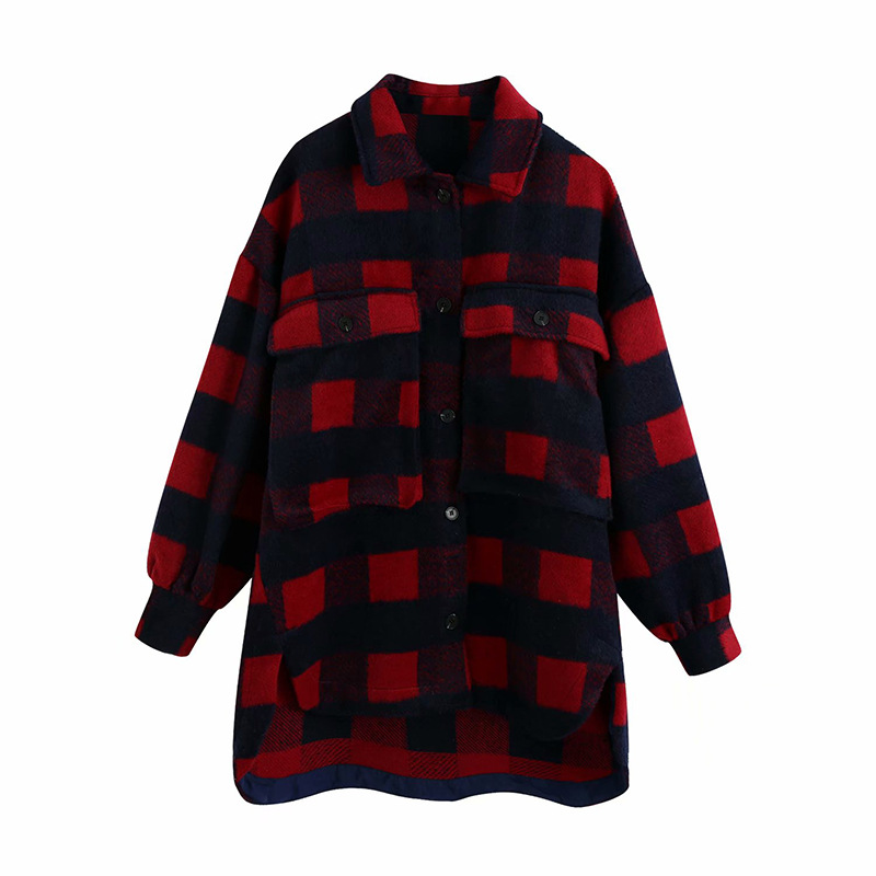 Women's long-sleeved woolen plaid jacket