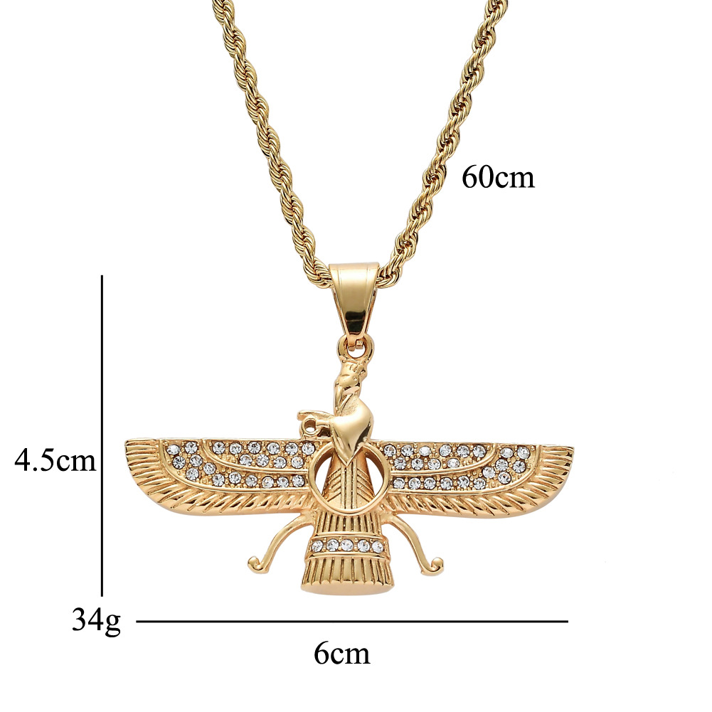 Stainless Steel Necklace, Double Sided Diamonds, Zoroastrian Pendant