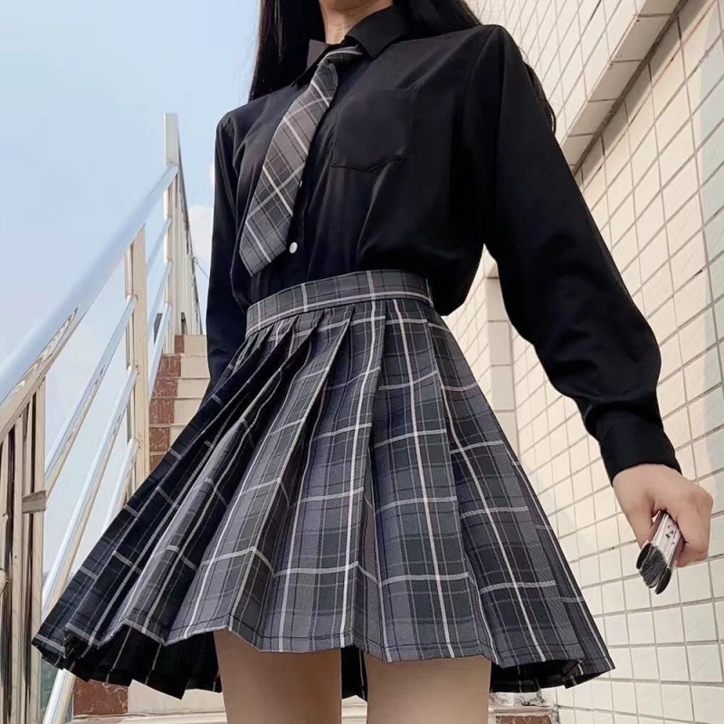 Short High Waist Suit Tie Knot Japanese Uniform Pleated Skirt