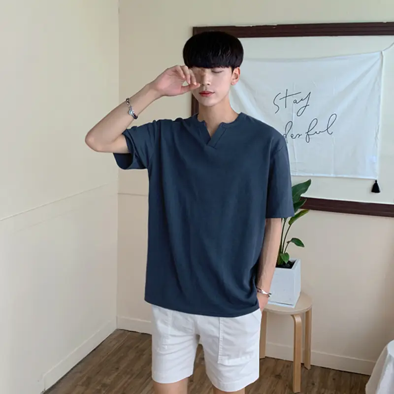Pure Cotton Short-Sleeved T-Shirt Men's Loose Trend V-Neck T-Shirt