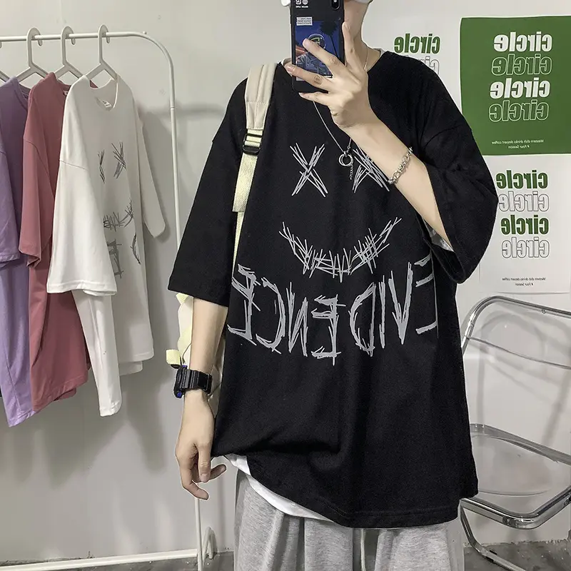 Trendy Half Sleeve Ins Tide Brand Hong Kong Style Loose Five-Point Sleeve