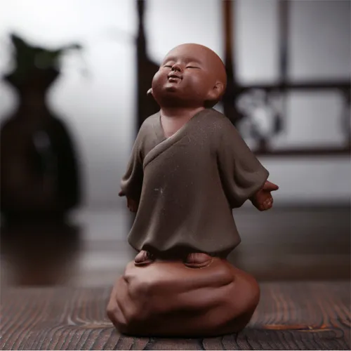 Leisurely Pottery Fan Little Monk Fantasy Empty Purple Sand Tea Pet Ornaments Green - Shop at LoveMi