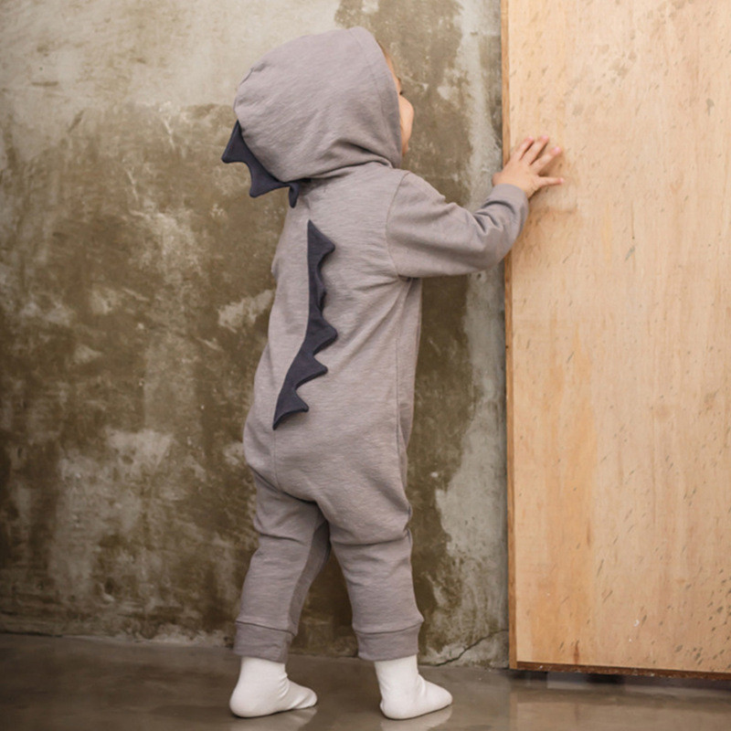 منامة طويلة بغطاء رأس بتصميم ديناصور للأطفال الرضع