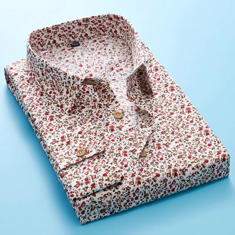 Men's Thin Casual Long-Sleeved Floral Shirt