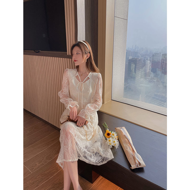 V-Neck Lace A-Line Dress