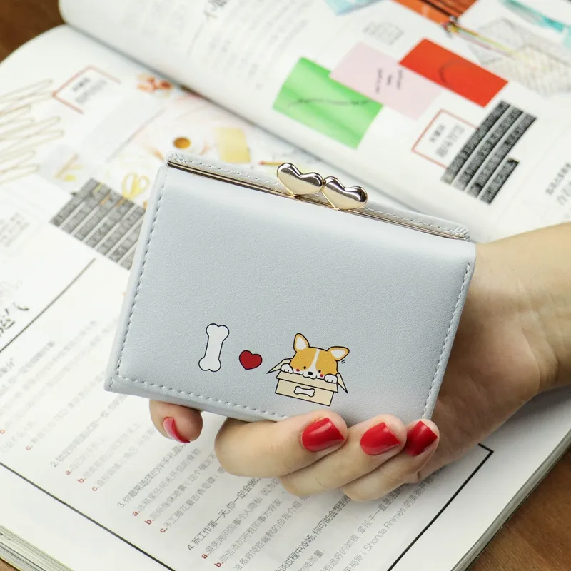 Cute Japanese Girl Heart Coin Purse Korean Small Short Paragraph - Blue
