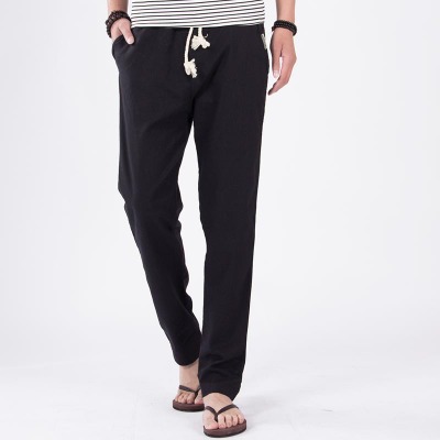 Title 1, Pantaloni in lino casual larghi con lacci. Perf...