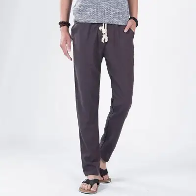 Linen Simple Casual Loose Lace-Up Pants