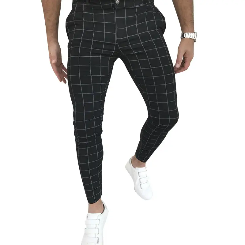 New Style Plaid Pants Placket Button Zipper Casual Trousers
