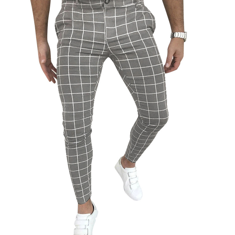 New Style Plaid Pants Placket Button Zipper Casual Trousers