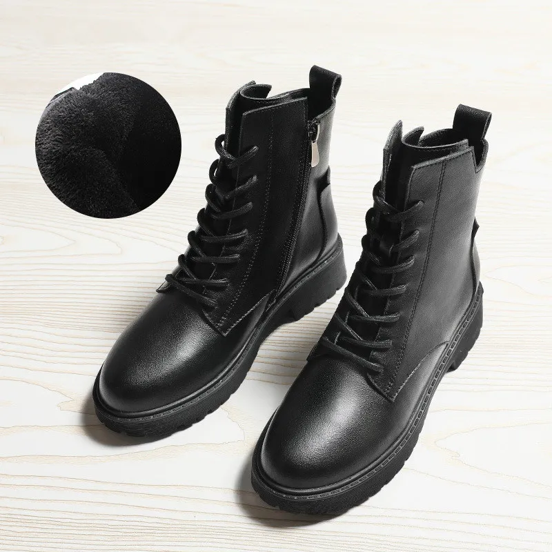 New Martin Boots Leather British Thick-soled Plus Velvet All-match Spring and Autumn Single Boots Ankle Boots - B-39