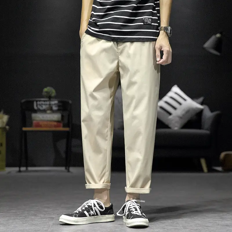 Thin Cotton Work Casual Pants Stretch Loose Straight Leg Pants