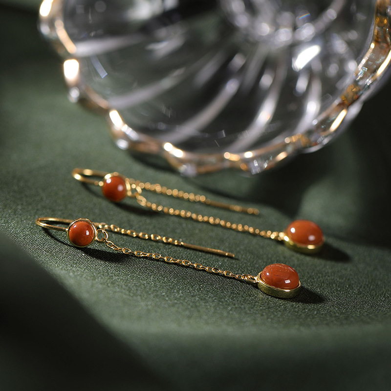 Red Short Jade Earrings