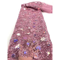 New Style Mesh Lace Fabric Sequin Embroidered Fabric Womens Color Fashion - Red - View 1