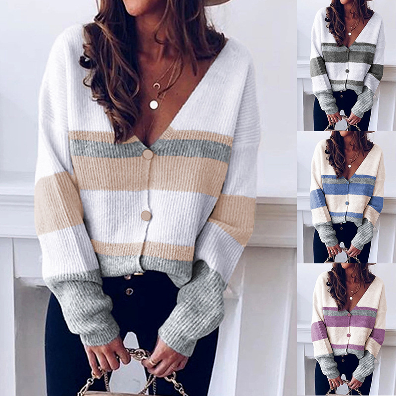 Title 9, Fashion Cardigan Striped Button V Neck Sweater