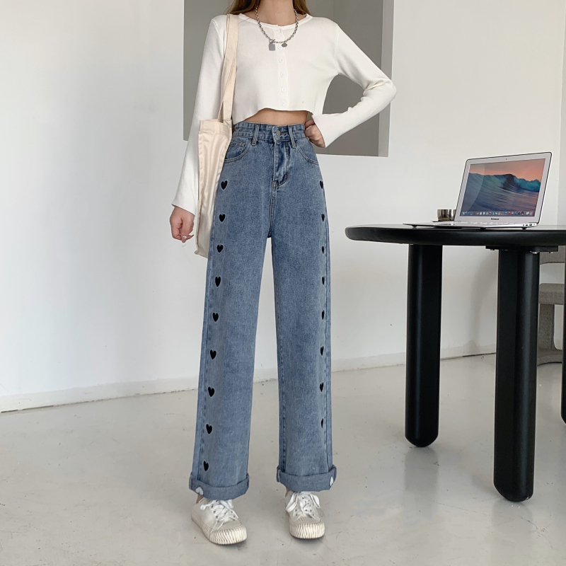 Light Color And High Waist Jeans Women's Thin Straight Pants