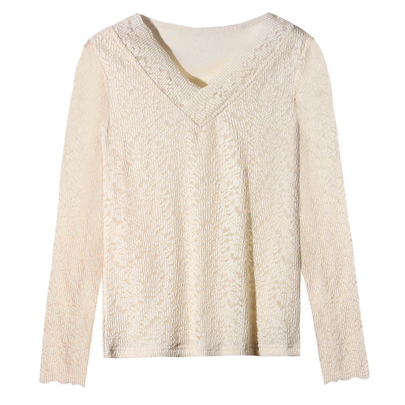 Long Sleeve Lace Blouse With Wavy Hem