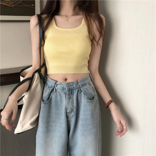 Women's Fashion Sexy Short Knit Camisole Yellow - Shop at LoveMi