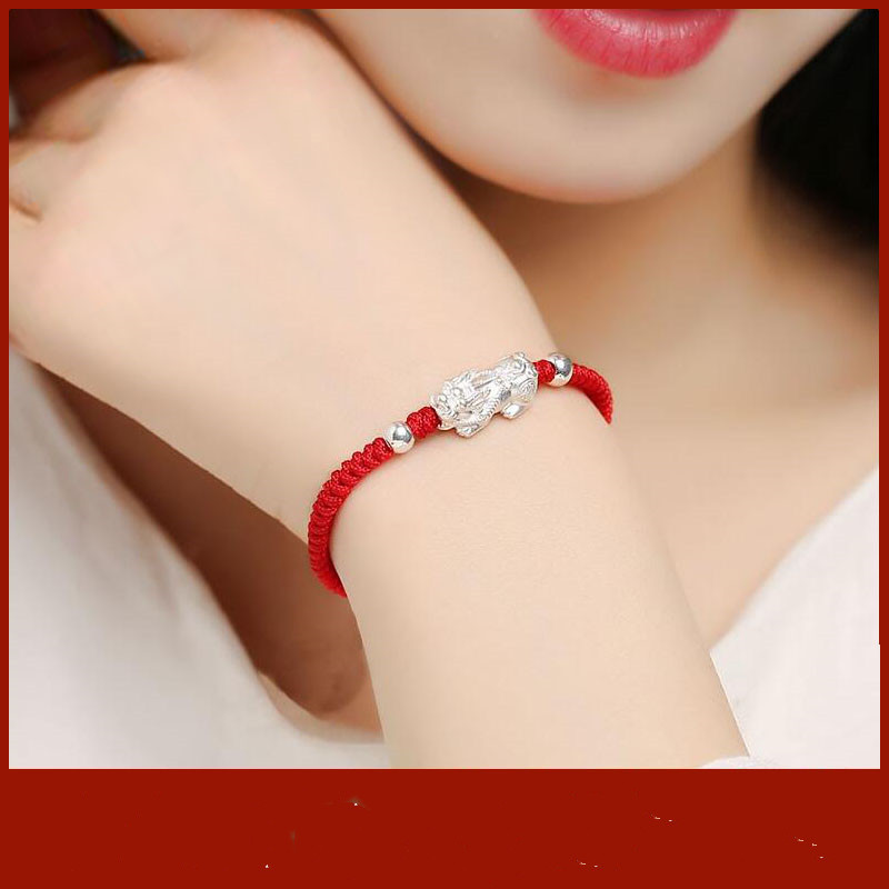Sterling Silver Red String Bracelet Female Lucky