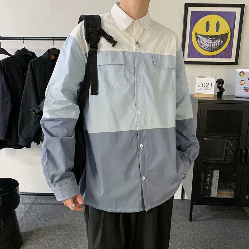 Patchwork Loose Casual Handsome Tooling Shirt