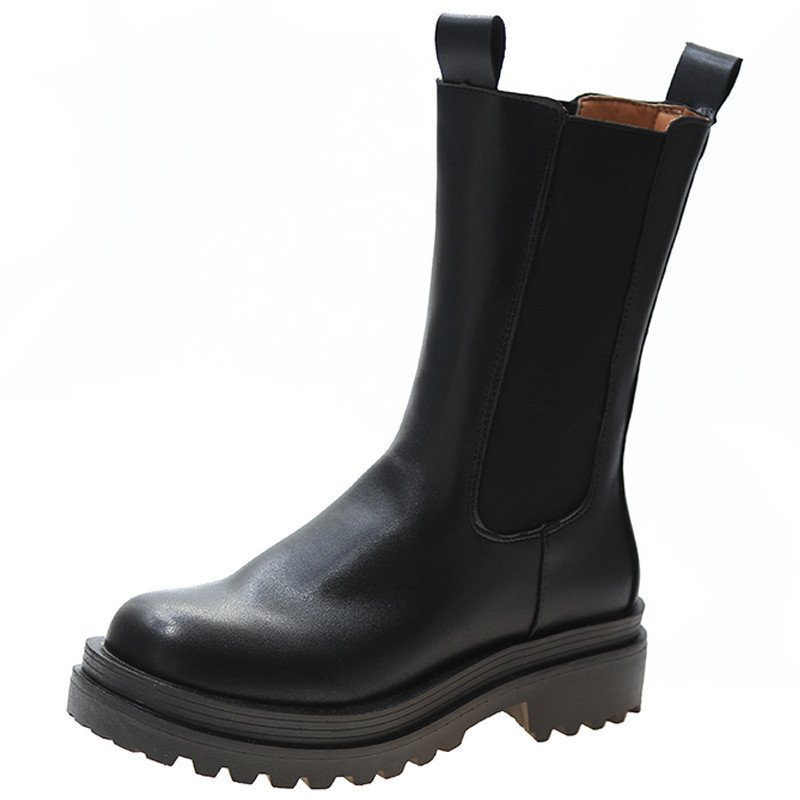 British Style Boots Thick soled Elastic New Black - Shop at LoveMi