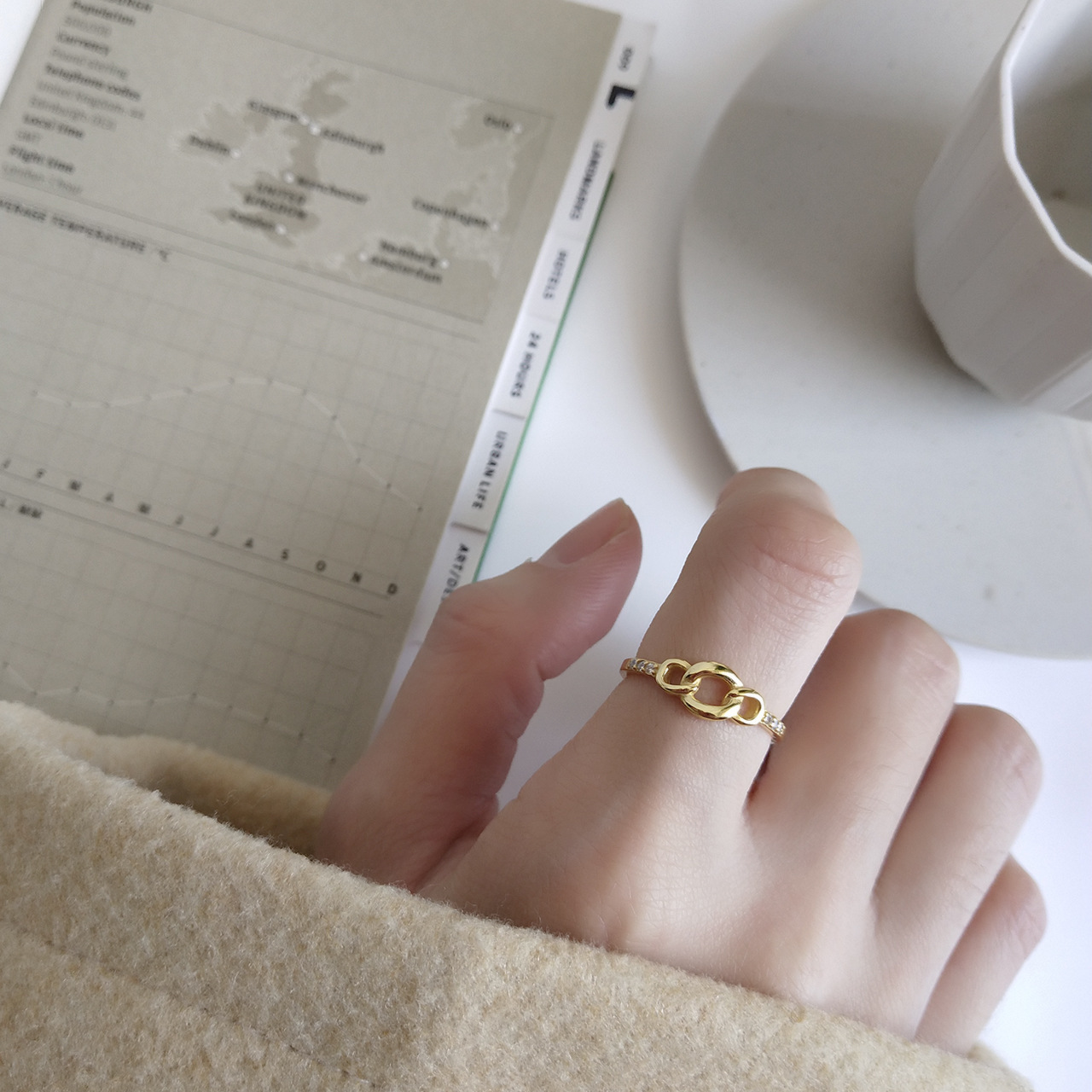 Sterling Silver Nordic Style Simple Chain Female Ring