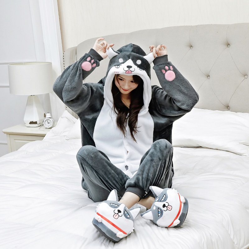 Cute Dog Snuggie Pajama | Gray Husky