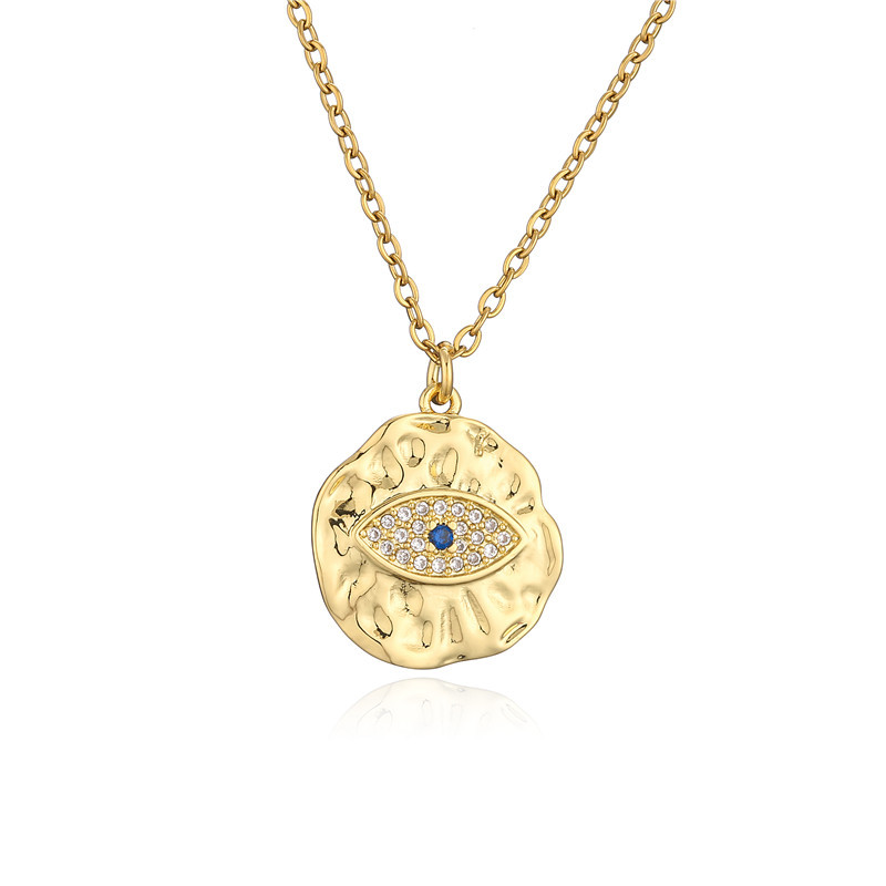 Copper Plated Real Gold Geometric Disc Devil's Eye Pendant Necklace