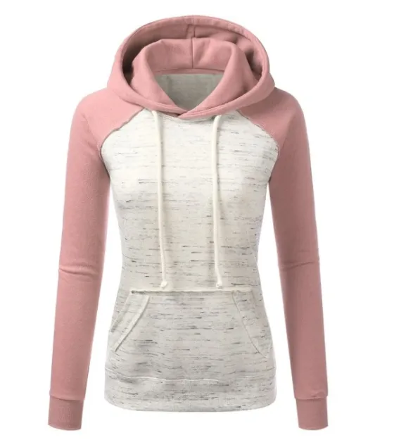 Casual Color Block Fleece Hooded Sweatshirt Pink - Shop at LoveMi