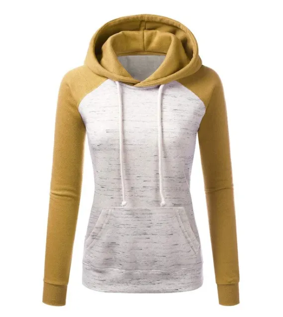 Casual Color Block Fleece Hooded Sweatshirt Yellow - Shop at LoveMi